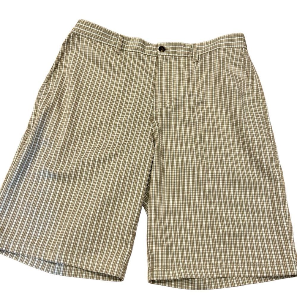 Adidas Men’s Polyester Performance Tan White plaid Golf Shorts 36